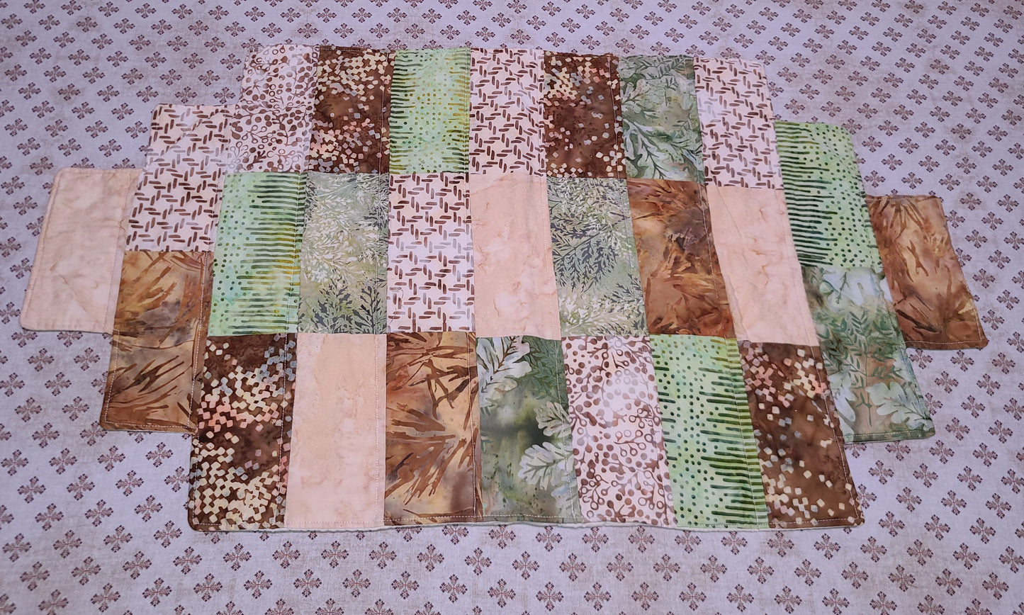 Quilted green and Brown Table runner
