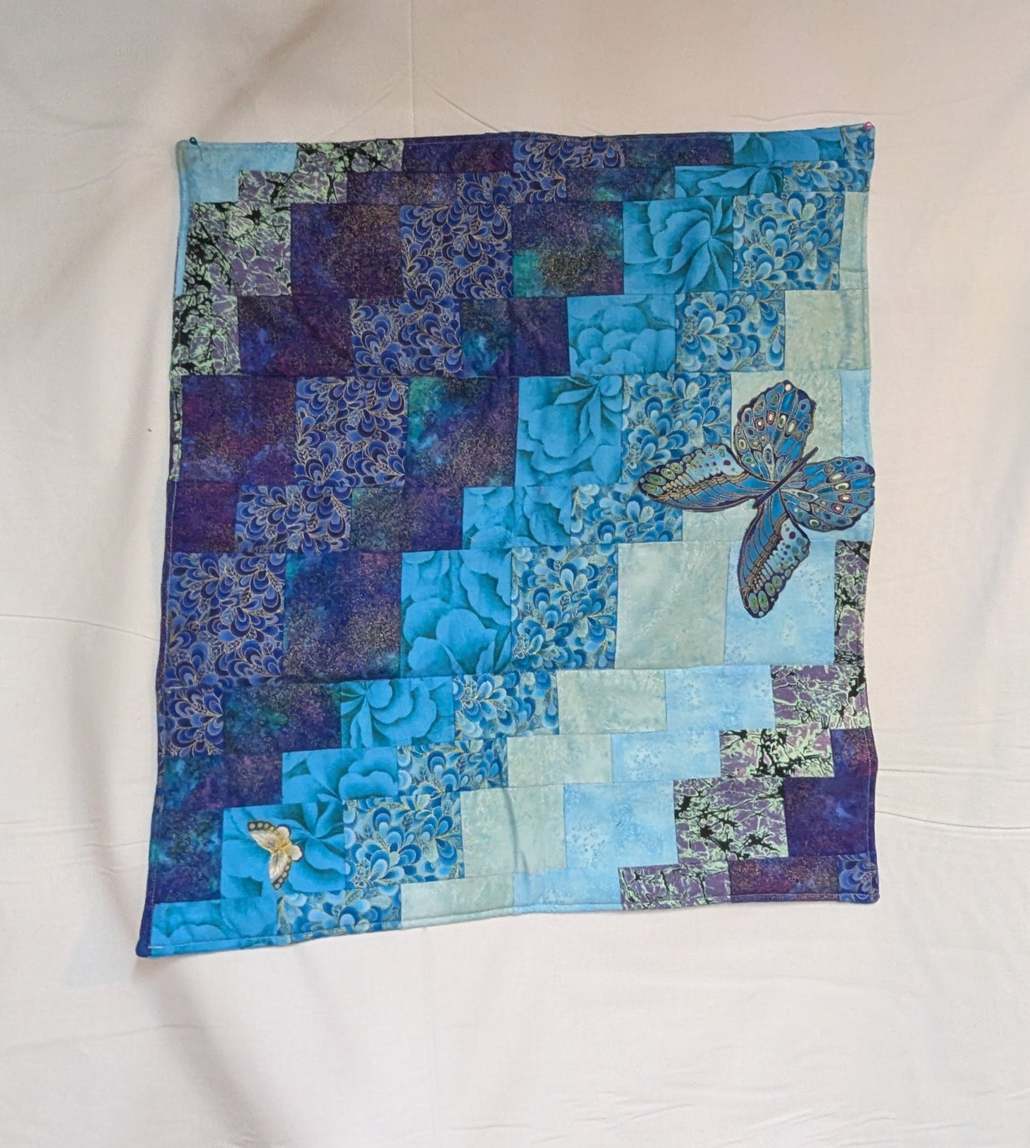 Blue Butterfly Quilted Baby Blanket Or Doll Blanket