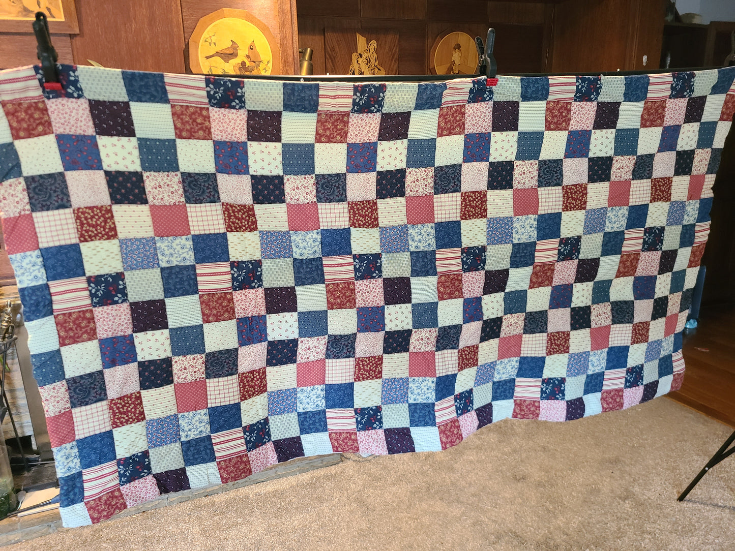 Quilted Square Blue and Red Throw Blanket