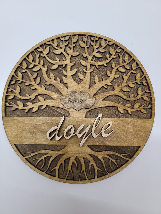 Wood Family Tree 6.75" x 6.75" Custom with family name