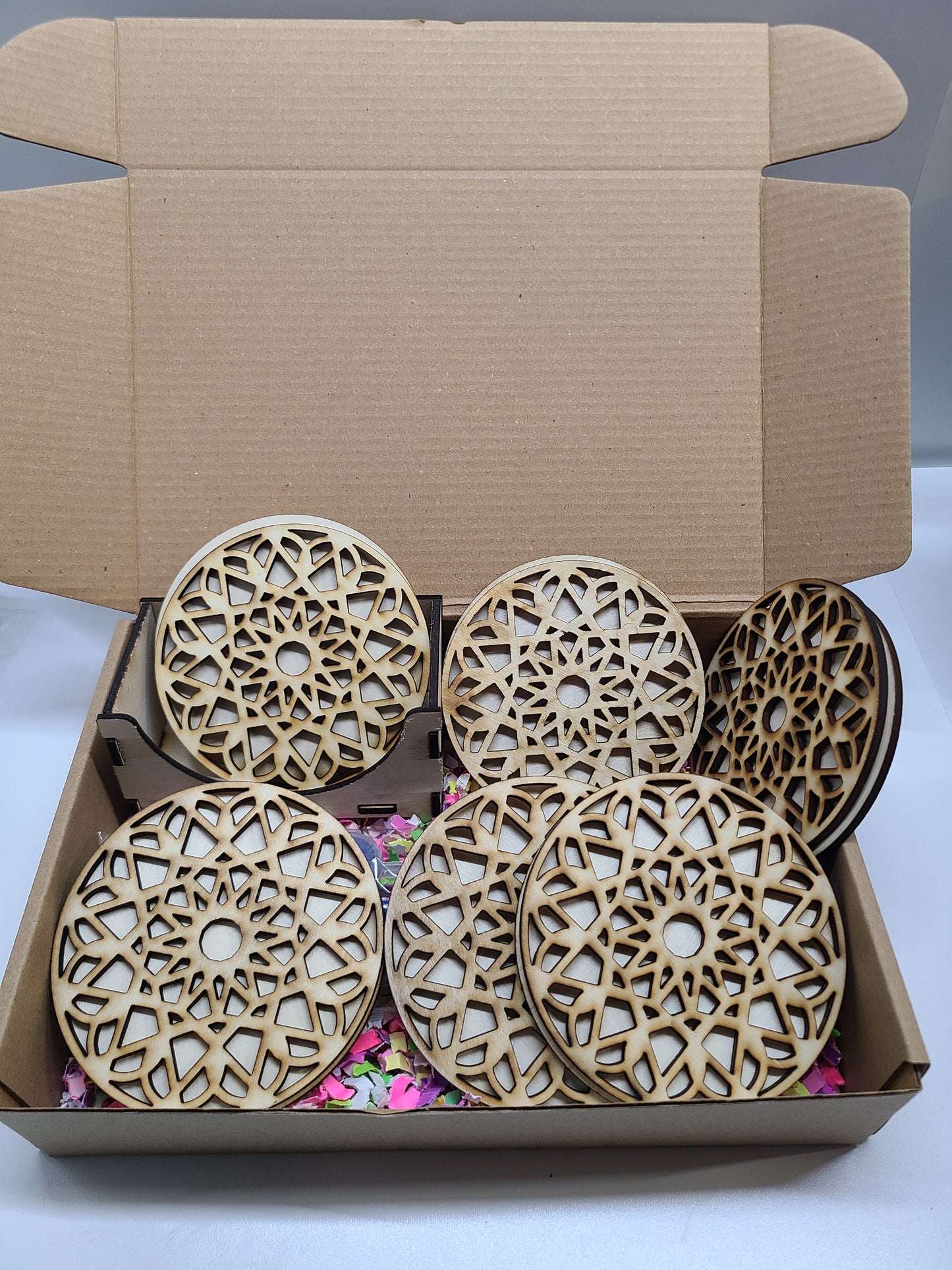 Wood Coasters kit Set of 6 Mandala