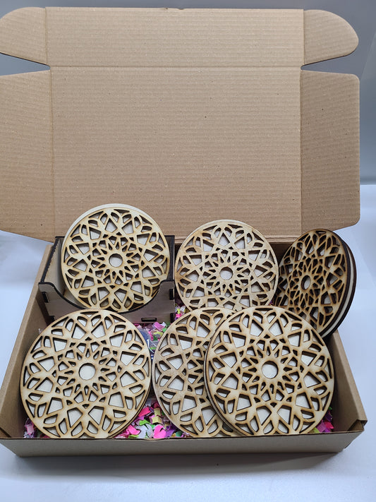 Wood Coasters kit Set of 6 Mandala