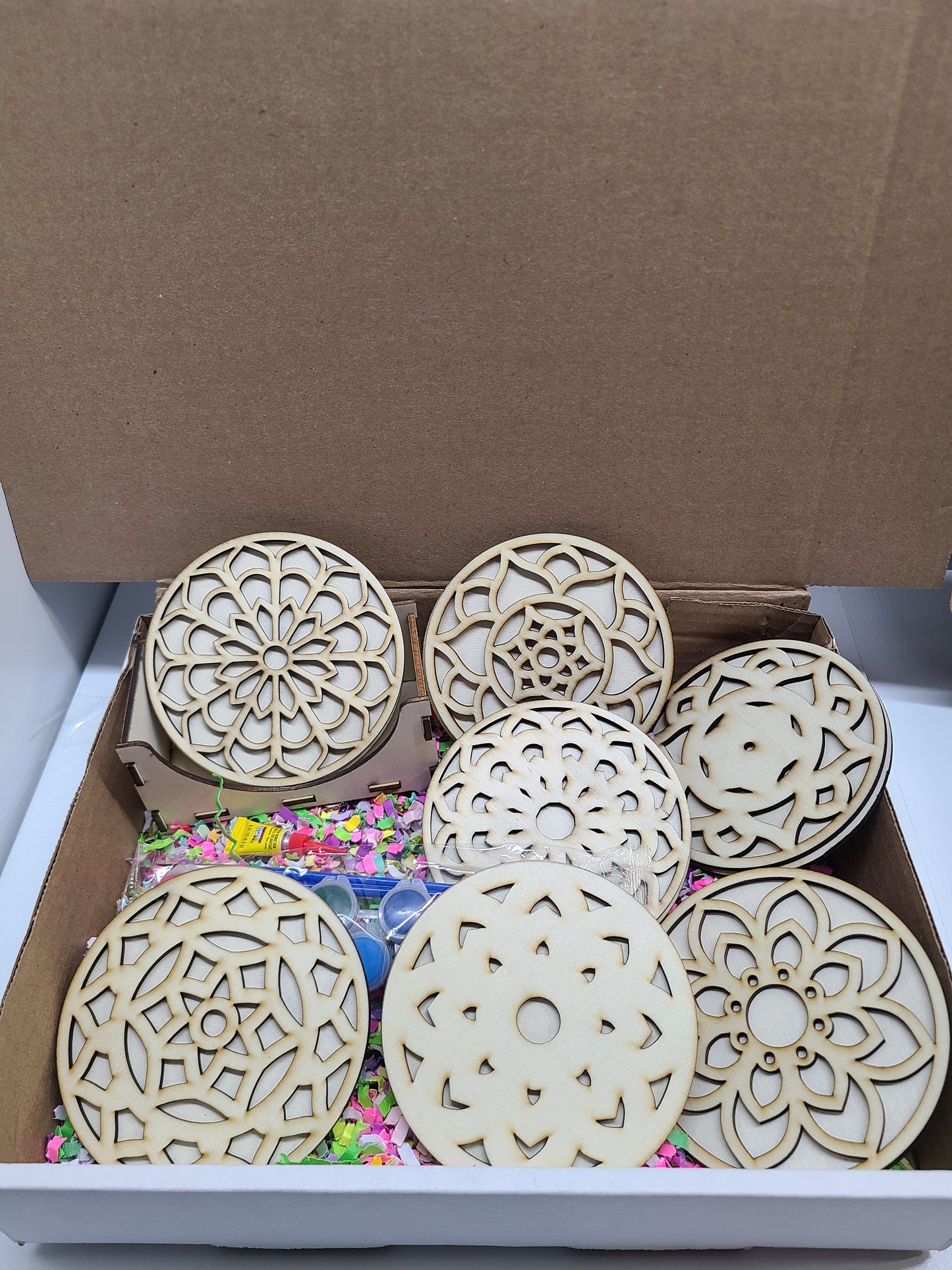 Wood Craft Kit Coaster mandala set of 7 lg